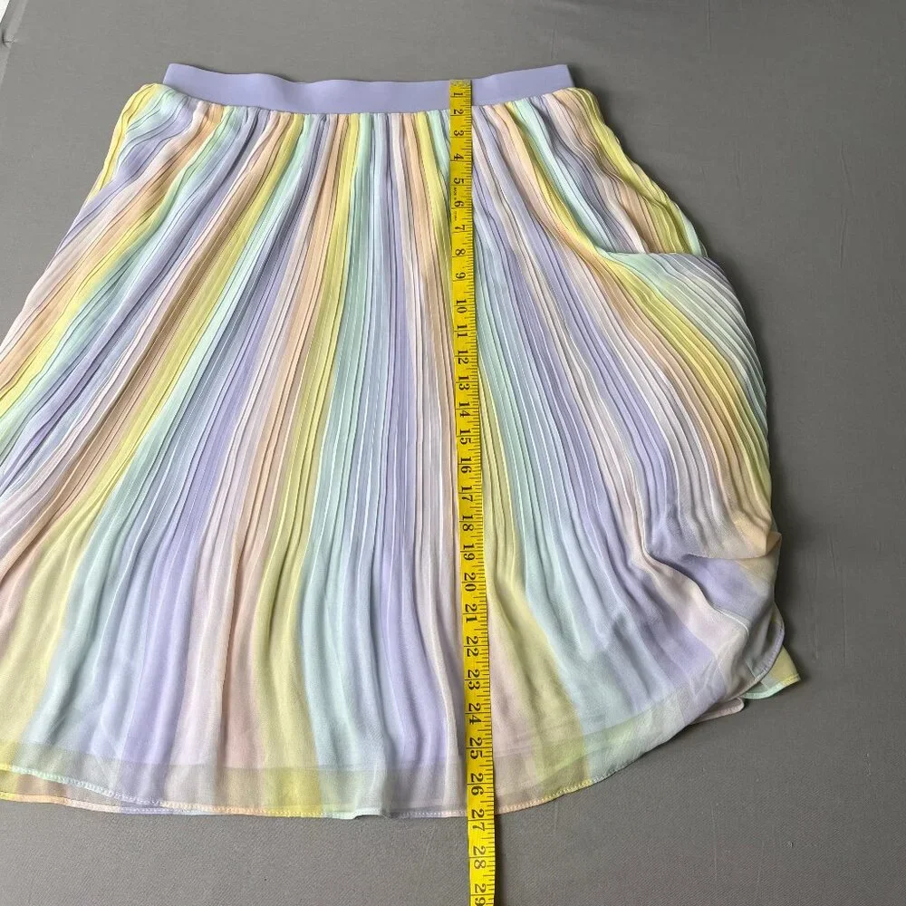 Torrid Pastel Pleated Midi Skirt Rainbow Stripe Chiffon Overlay Size 00 XS Plus - Picture 8 of 8